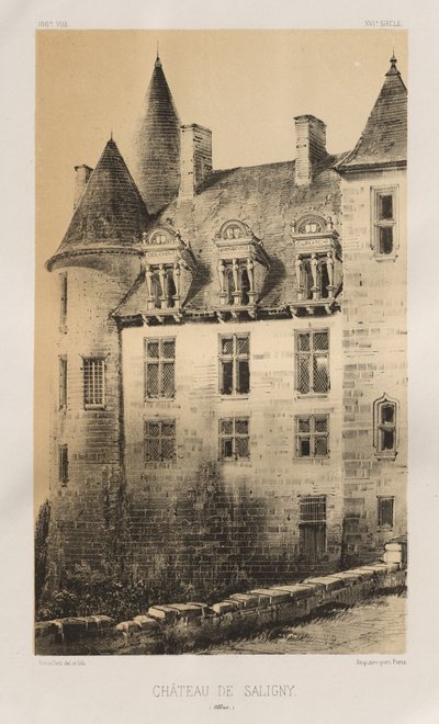 Architektur Pittoresque oder Denkmäler des XV. und XVI. Jahrhunderts: Schlösser Frankreichs des XV. und XVI. Jahrhunderts: Pl. 100, Schloss von Saligny (Alliers) von Victor Petit