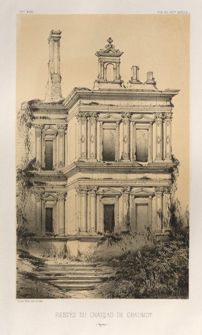 Architektur Pittoresque oder Denkmäler des 15. und 16. Jahrhunderts: Schlösser Frankreichs des 15. und 16. Jahrhunderts: Pl. 19, Überreste des Schlosses von Chaumot (Yonne) von Victor Petit