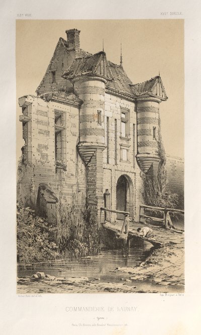 Architektur Pittoresque oder Denkmäler des 15. und 16. Jahrhunderts: Schlösser Frankreichs des 15. und 16. Jahrhunderts: Pl. 23, Kommende von Launay (Yonne) von Victor Petit