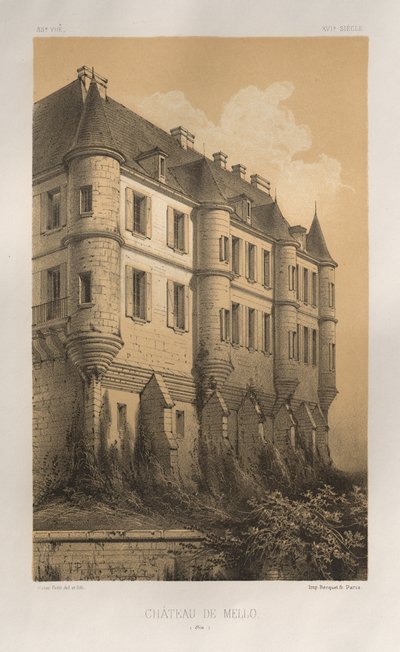 Architektur Pittoresque oder Denkmäler des 15. und 16. Jahrhunderts: Schlösser Frankreichs des 15. und 16. Jahrhunderts: Pl. 35, Schloss von Mello (Oise) von Victor Petit