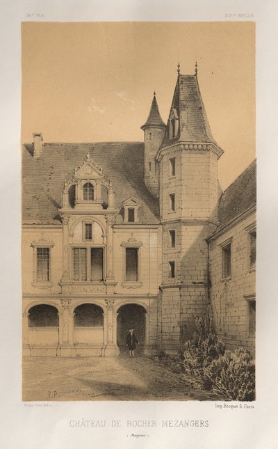 Architektur Pittoresque oder Denkmäler des 15. und 16. Jahrhunderts: Schlösser Frankreichs des 15. und 16. Jahrhunderts: Pl. 36, Schloss von Rocher Mezangers (Mayenne) von Victor Petit