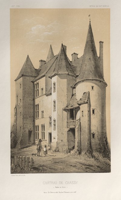 Architektur Pittoresque oder Denkmäler des 15. und 16. Jahrhunderts: Schlösser Frankreichs des 15. und 16. Jahrhunderts: Pl. 45, Schloss von Chassy (Saône-et-Loire) von Victor Petit