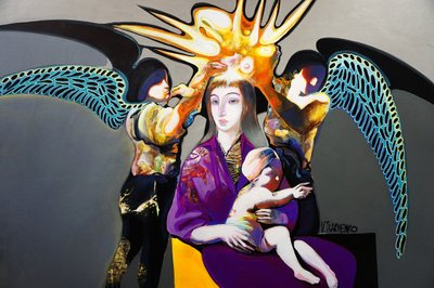 Gekrönte Mutter und Kind von Victor Tkachenko