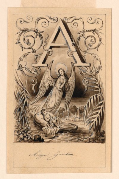 Entwurf für den Buchstaben A eines Primers: Schutzengel von Victor Vincent Adam