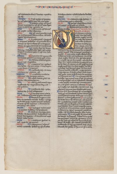 Blatt mit Initiale aus einer lateinischen Bibel: Initiale M: St. Paulus mit Schwert und Buch von Vienna Moralized Bible Workshop