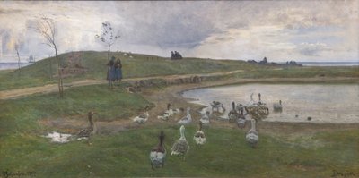 Gänse an einem See. Vor unruhigem Wetter. Dragør von Viggo Johansen