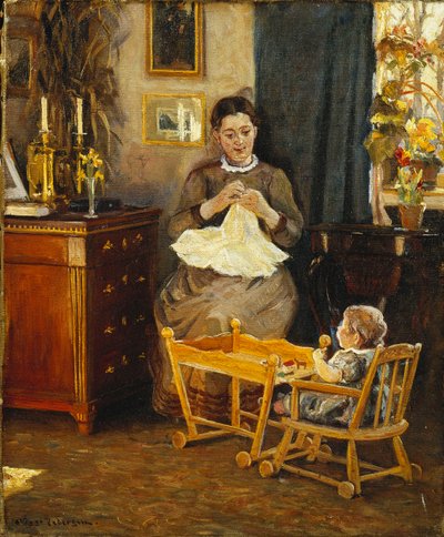 Ein Innenraum mit Mutter und Kind von Viggo Pedersen