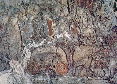 Detail eines Tieres, das einen Wagen zieht, aus einem Wandteppich, der mit dem Oseberg-Schiff gefunden wurde von Viking