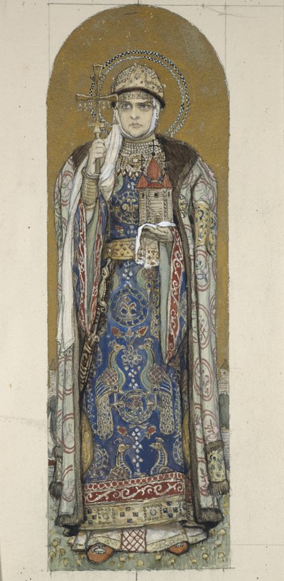 Heilige Olga, Prinzessin von Kiew (Studie für Fresken in der St. Wladimir-Kathedrale von Kiew), 1884-1889 von Viktor Mikhaylovich Vasnetsov
