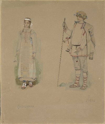 Schneemädchen und Lel. Kostümentwurf für die Oper Schneemädchen von N. Rimski-Korsakow, 1885 von Viktor Mikhaylovich Vasnetsov