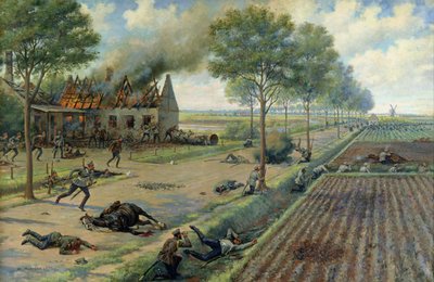 Die russische Kavallerie kämpft gegen die Deutschen in einem Dorf im Jahr 1915, ca. 1915-16 von Viktor Viketyevich Masurovsky
