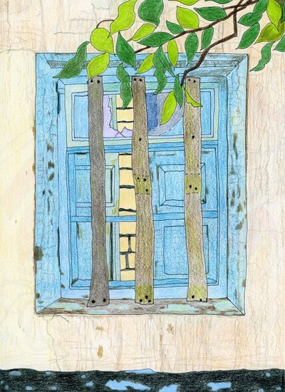 Rustikales blaues Fenster von Viktoriia Saunina