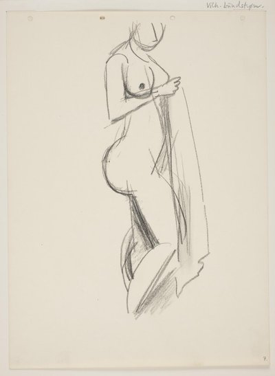 Stehende nackte Frau, Profil nach rechts, Draperie in der Hand von Vilhelm Lundstrøm