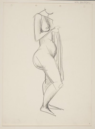 Stehende nackte Frau, Profil nach rechts, Draperie in der Hand von Vilhelm Lundstrøm