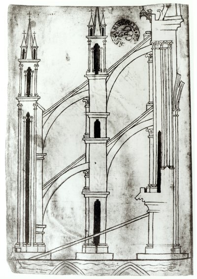 Ms Fr 19093 f.32v Abschnitt der Wand und des Bogens der Apsidenkapellen der Kathedrale von Reims (Faksimilekopie) von Villard de Honnecourt