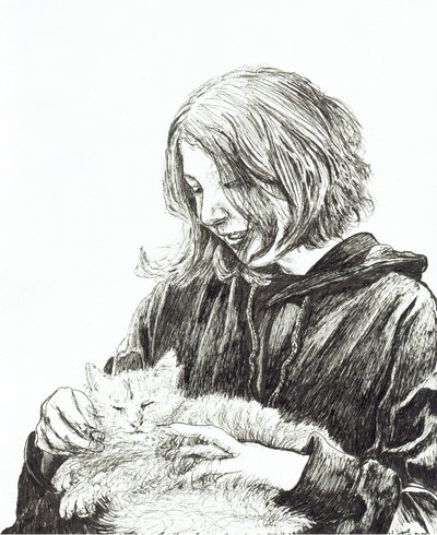 Mädchen und Katze, 2022 von Vincent Alexander Booth
