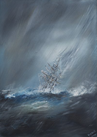 HMS Beagle im Sturm vor Kap Hoorn am 24. Dezember 1832 von Vincent Alexander Booth