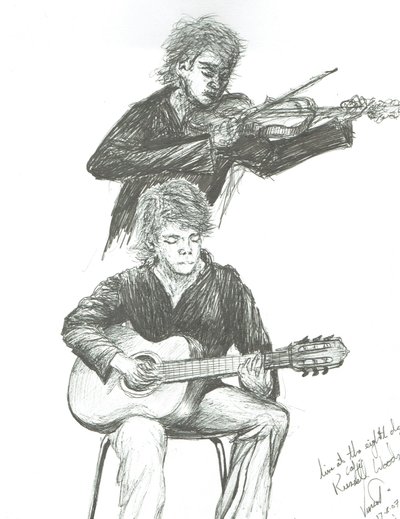 Der Gitarrist und Geiger im 8th Day Cafe Manchester, 2007 von Vincent Alexander Booth