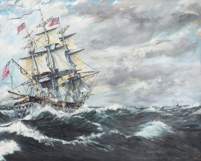 USS Constitution steuert auf HM Fregatte Guerriere zu, 1908-1812 von Vincent Alexander Booth