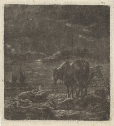 Nachtlandschaft mit schlafendem Hirten und Vieh von Vincent Laurensz. van der Vinne (II)