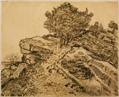 Der Felsen von Montmajour mit Pinien von Vincent van Gogh
