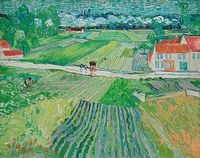 Landschaft mit einer Kutsche und einem Zug von Vincent van Gogh