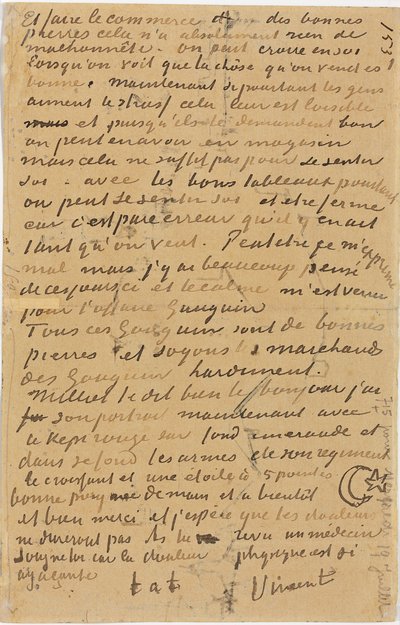 Seite eines Briefes von Vincent an seinen Bruder Theo, verfasst in Arles, 1888 von Vincent van Gogh
