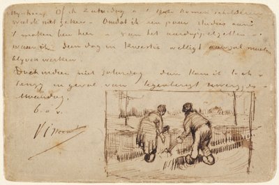 Postkarte mit zwei Bauern beim Graben von Vincent van Gogh