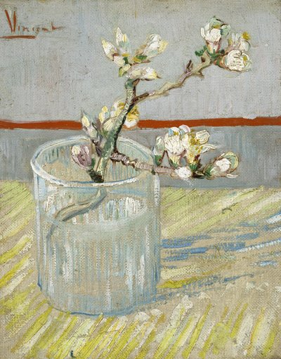 Zweig einer blühenden Mandel in einem Glas von Vincent van Gogh