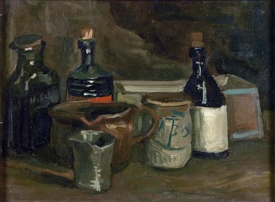 Stillleben mit Flaschen und Keramik von Vincent van Gogh