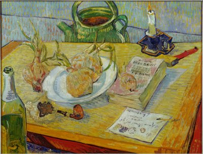 Stilleben mit Zeichenbrett, Pfeife, Zwiebeln und Siegellack von Vincent van Gogh