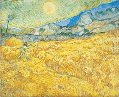 Weizenfeld hinter dem Saint-Paul-Krankenhaus mit einem Schnitter von Vincent van Gogh