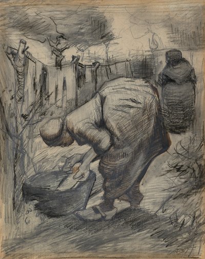 Frau bei der Waschwanne im Garten von Vincent van Gogh