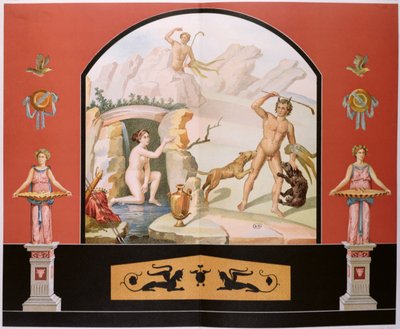 Actaeon entdeckt die Göttin Diana bei ihrem Bad, Rekonstruktion eines Freskos im Haus des Sallust in Pompeji von Vincenzo Loria
