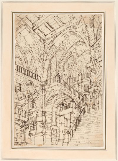 Ein Gefängnisinneres mit einer monumentalen Treppe von Vincenzo Mazzi