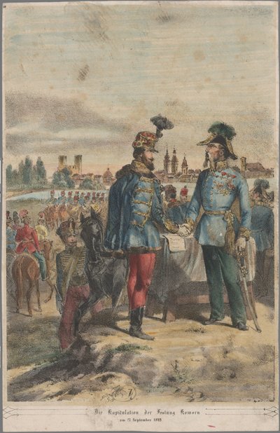 General György Klapka übergibt die Festung Komárom an Feldmarschall Jacob Julius von Haynau am 2. Oktober 1849 von Vinzenz Katzler
