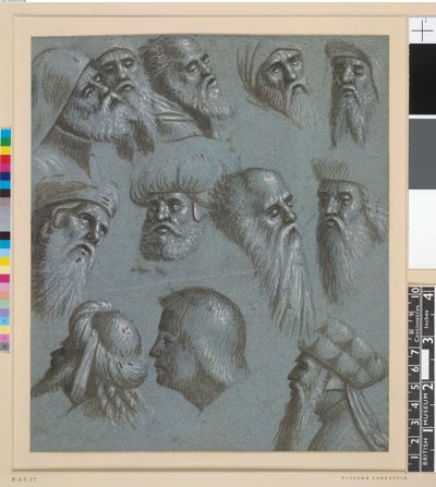 Zwölf Köpfe, meist Männer mit Bärten, einige mit Turbanen von Vittore Carpaccio