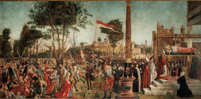 Zyklus des Lebens der heiligen Ursula: das Martyrium der Pilger und das Begräbnis der heiligen Ursula von Vittore Carpaccio