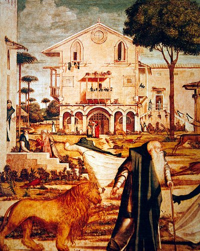 Der heilige Hieronymus zähmt den Löwen (Detail) von Vittore Carpaccio