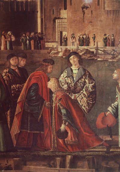 Geschichten von St. Ursula, Treffen von Etherius und Ursula und Abreise der Pilger, Ereo verabschiedet sich von seinem Vater, von Vittore Carpaccio von Vittore Carpaccio