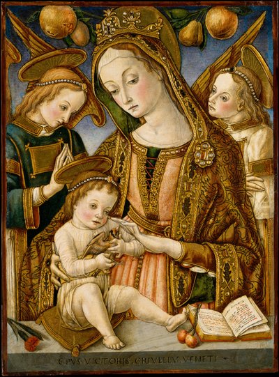 Madonna und Kind mit zwei Engeln, ca. 1481-82 von Vittore Crivelli