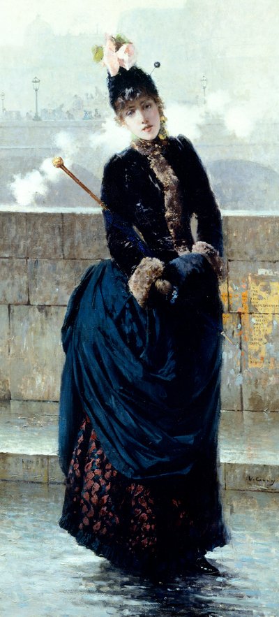 Dame auf einer Brücke in Paris von Vittorio Matteo Corcos (1859-1933) von Vittorio Matteo Corcos