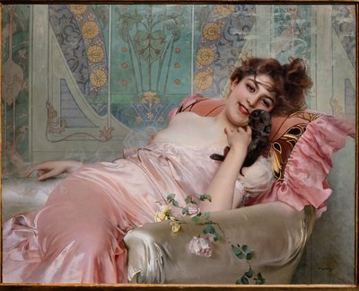 Dame mit kleinem Hund von Vittorio Matteo Corcos