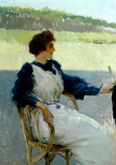 Porträt einer Dame im Freien von Vittorio Matteo Corcos (1859-1933), Öl auf Leinwand, ca. 1910 von Vittorio Matteo Corcos