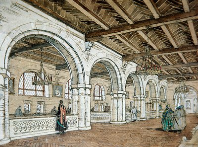 Entwurf für das Innere einer Bank, basierend auf dem Stil des 17. Jahrhunderts von Vladimir Pokrovsky