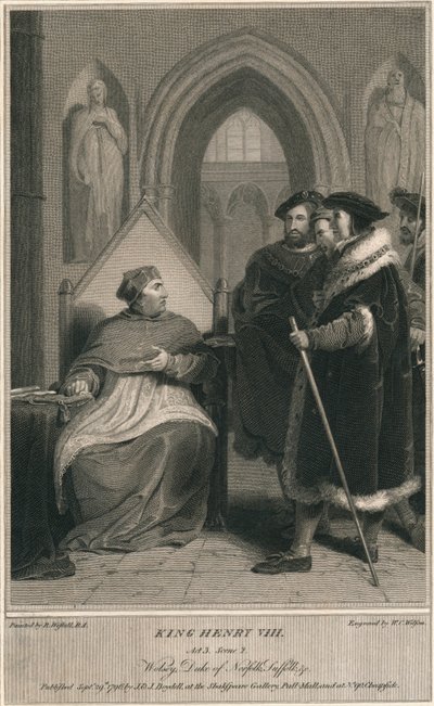 König Heinrich VIII. Akt 3. Szene 2. Wolsey, Herzog von Norfolk, Suffolk & Co, 1796 von W. C. Wilson