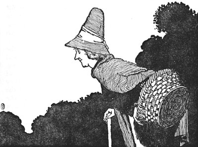 Und traf eine alte Frau mit einem Korb voller Beeren, ca. 1930 von William Heath Robinson