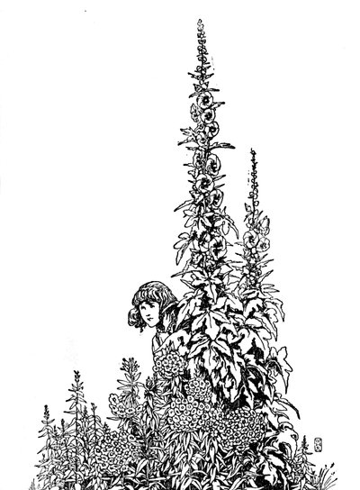 Gerda kannte jede Blume im Garten, um 1930 von William Heath Robinson
