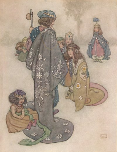 Prinzessinnen fand er in Hülle und Fülle, aber ob sie echte Prinzessinnen waren, war unmöglich für ihn zu entscheiden von William Heath Robinson
