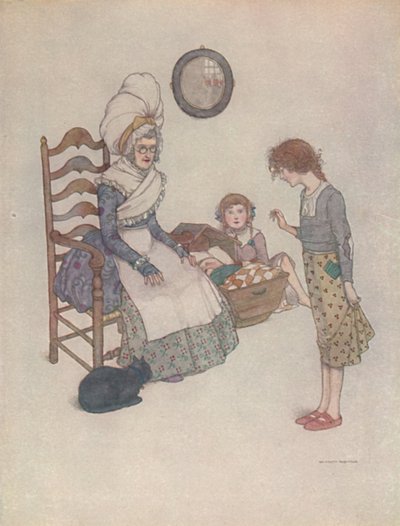 Sie setzte sich eines Tages hin und machte aus einigen Stücken roten Stoffes ein Paar kleine Schuhe von William Heath Robinson